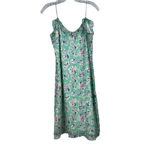 Vintage Ralph Lauren silk dress, green floral, spaghetti straps, size 8